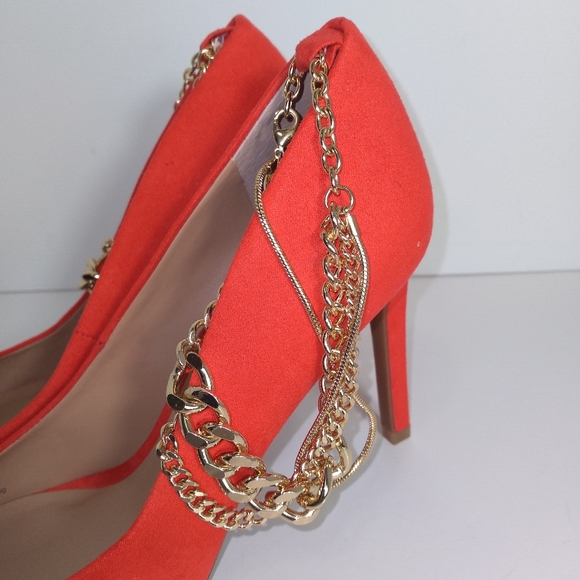 I.N.C. Gold-Tone Ankle Chain Red Pump Heels Women's Size 7.5M - Picture 5 of 8